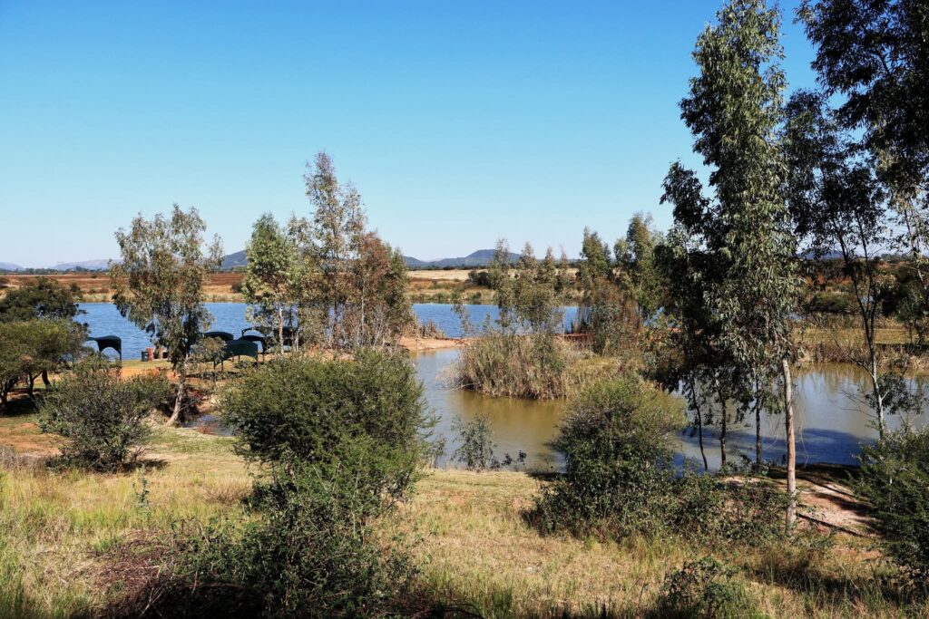 Lock Nest Fishing Resort dam and fishing stands in Honingnestkrans, Pretoria